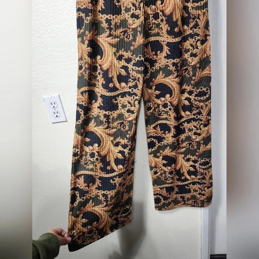 ZARA Wide-Leg Gold Chain Mob Wife Pull On Pants - Size Small - Picture 2 of 8